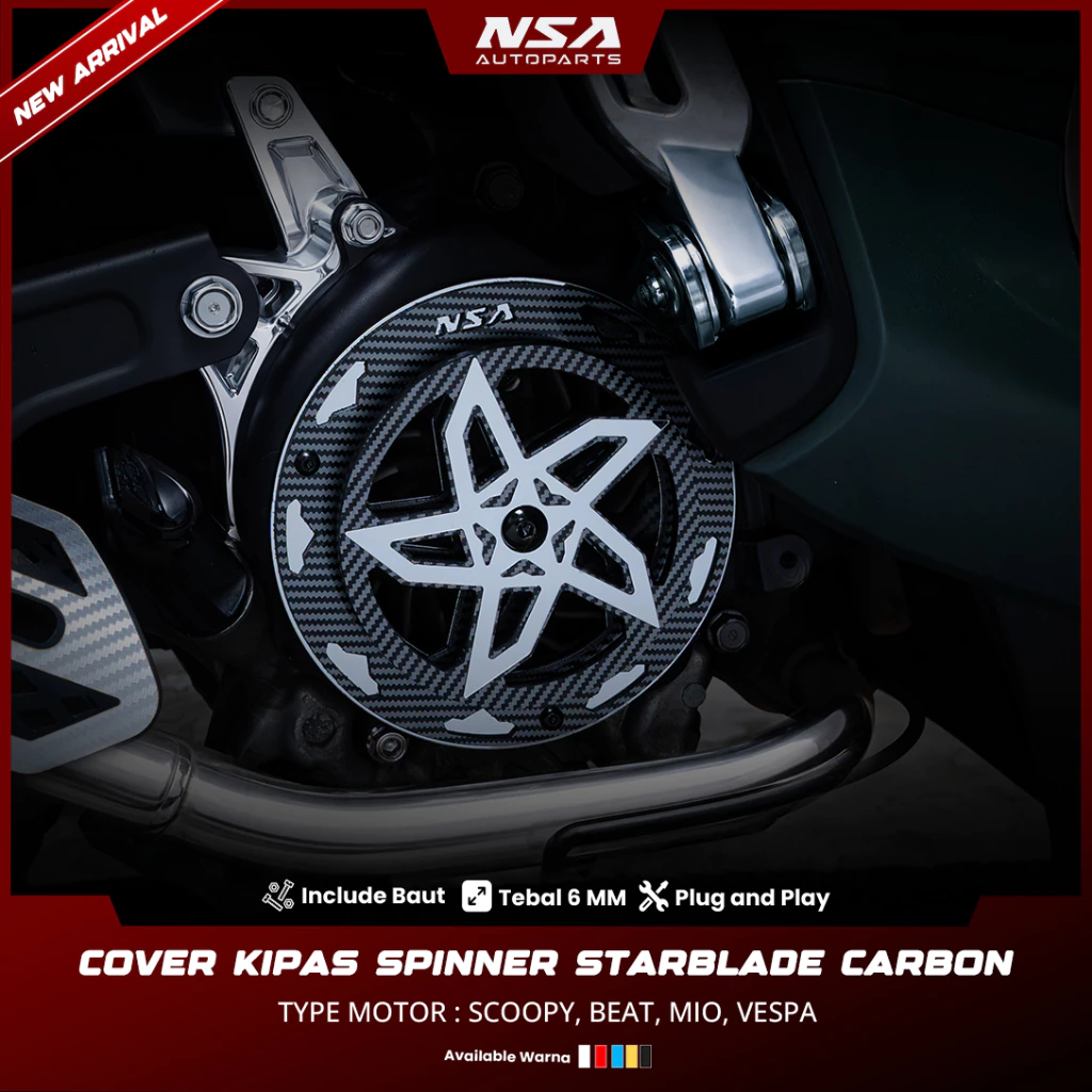 COVER KIPAS SPINER STARBLADE TYPE CARBON Beat Scoopy Vespa Mio NSA AUTOPARTS - foto 2