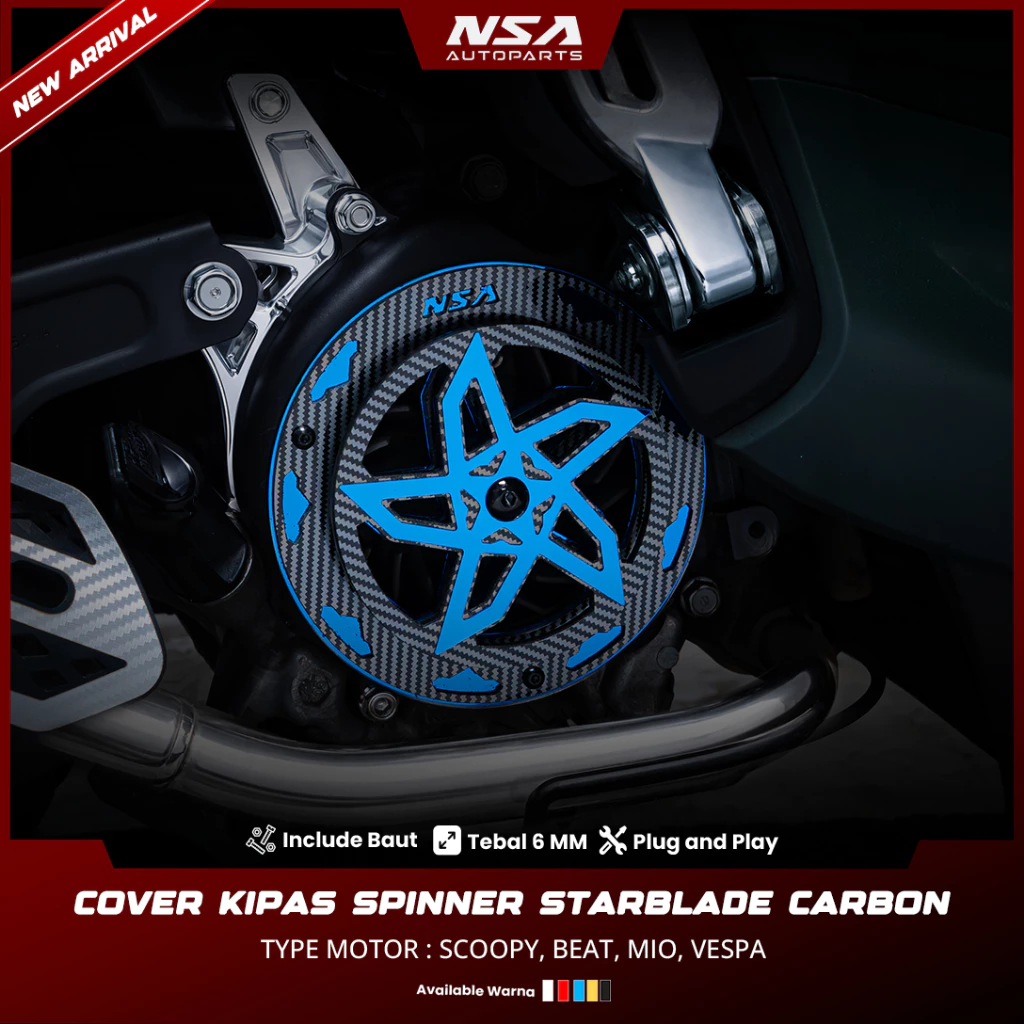 COVER KIPAS SPINER STARBLADE TYPE CARBON Beat Scoopy Vespa Mio NSA AUTOPARTS - foto 4