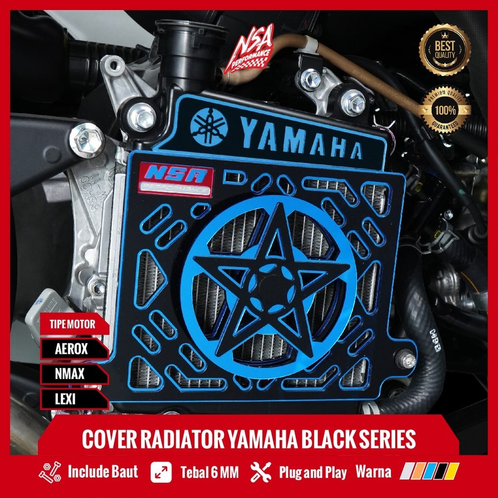 NSA PAKETAN COVER RADIATOR SPINER BINTANG TIPE BLACK SERIES NMAX AEROX LEXI NMAX AEROX LEXI TUTUP RADIATOR SPINER BINTANG PAKETAN YAMAHA AKSESORIS MOTOR NSA PERFORMANCE - foto 4