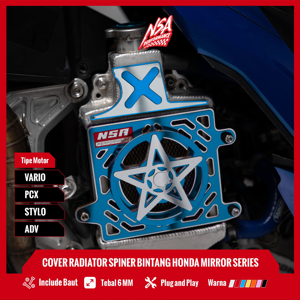 NSA PAKETAN COVER RADIATOR SPINER BINTANG MIRROR HONDA VARIO PCX ADV STYLO TUTUP RADIATOR SPINER BINTANG MIROR AKSESORIS RADIATOR MOTOR - foto 3