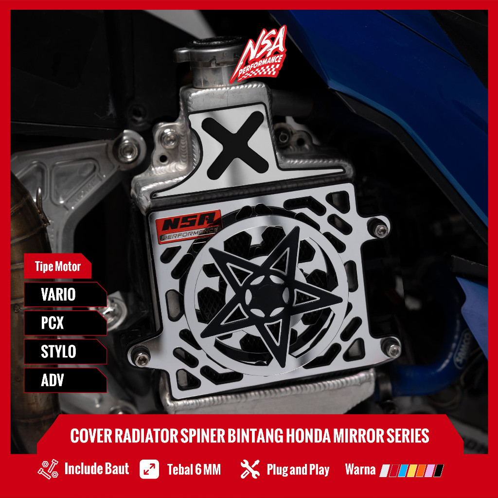 NSA PAKETAN COVER RADIATOR SPINER BINTANG MIRROR HONDA VARIO PCX ADV STYLO TUTUP RADIATOR SPINER BINTANG MIROR AKSESORIS RADIATOR MOTOR - foto 5